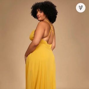 Lulu’s backless mustard yellow maxi dress